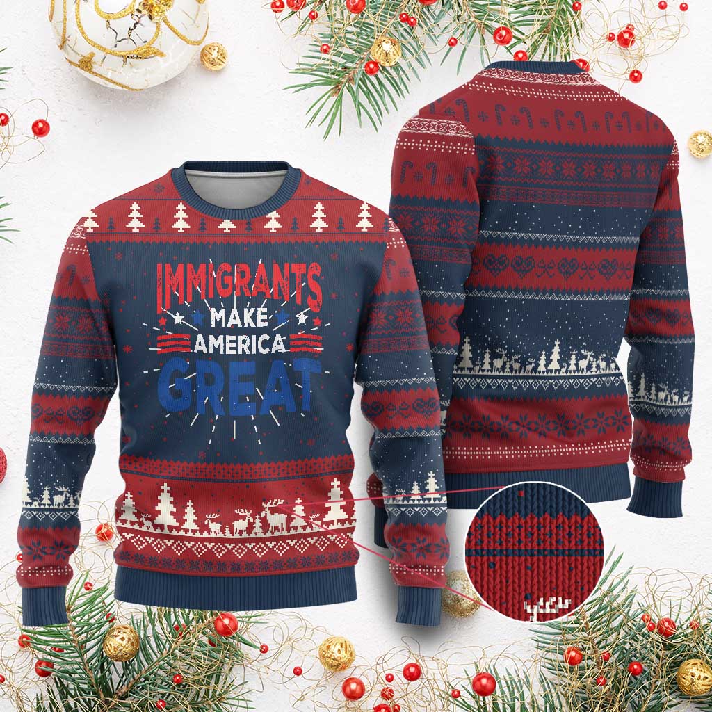 Funny Immigrants Make America Great Knit Sweatshirt Stars Stripes TS11 Burgundy Print Your Wear