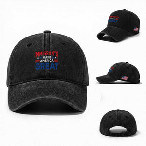 Funny Immigrants Make America Great Washed Cotton Baseball Cap Stars Stripes TS11 Washed Cap Universal Fit Black Print Your Wear