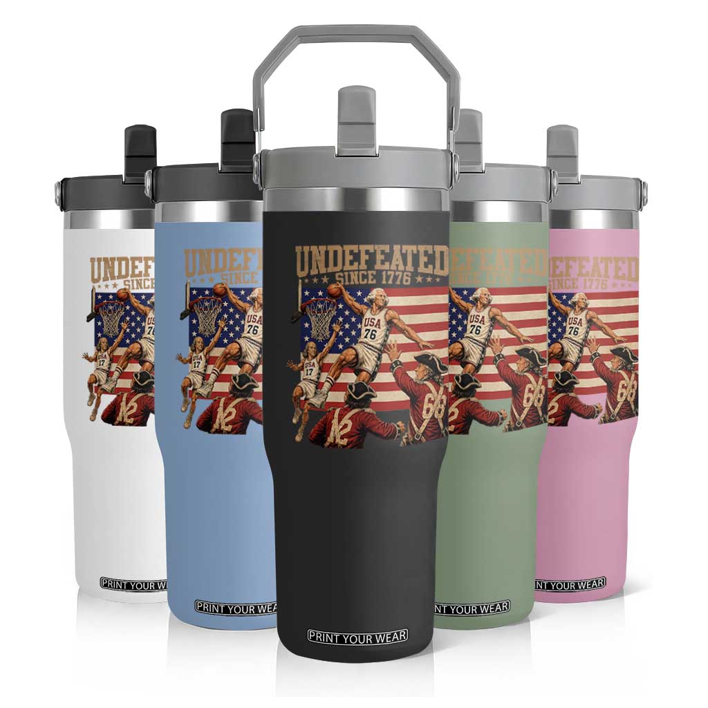 4th of July Basketball Undefeated Since 1776 Flip Straw Tumbler Funny Founding Fathers