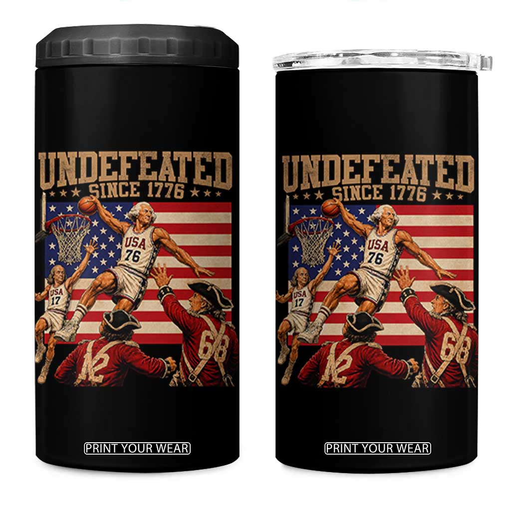 4th of July Basketball Undefeated Since 1776 4 in 1 Can Cooler Tumbler Funny Founding Fathers