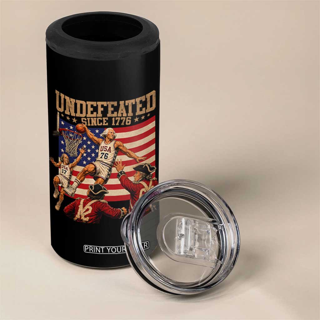 4th of July Basketball Undefeated Since 1776 4 in 1 Can Cooler Tumbler Funny Founding Fathers