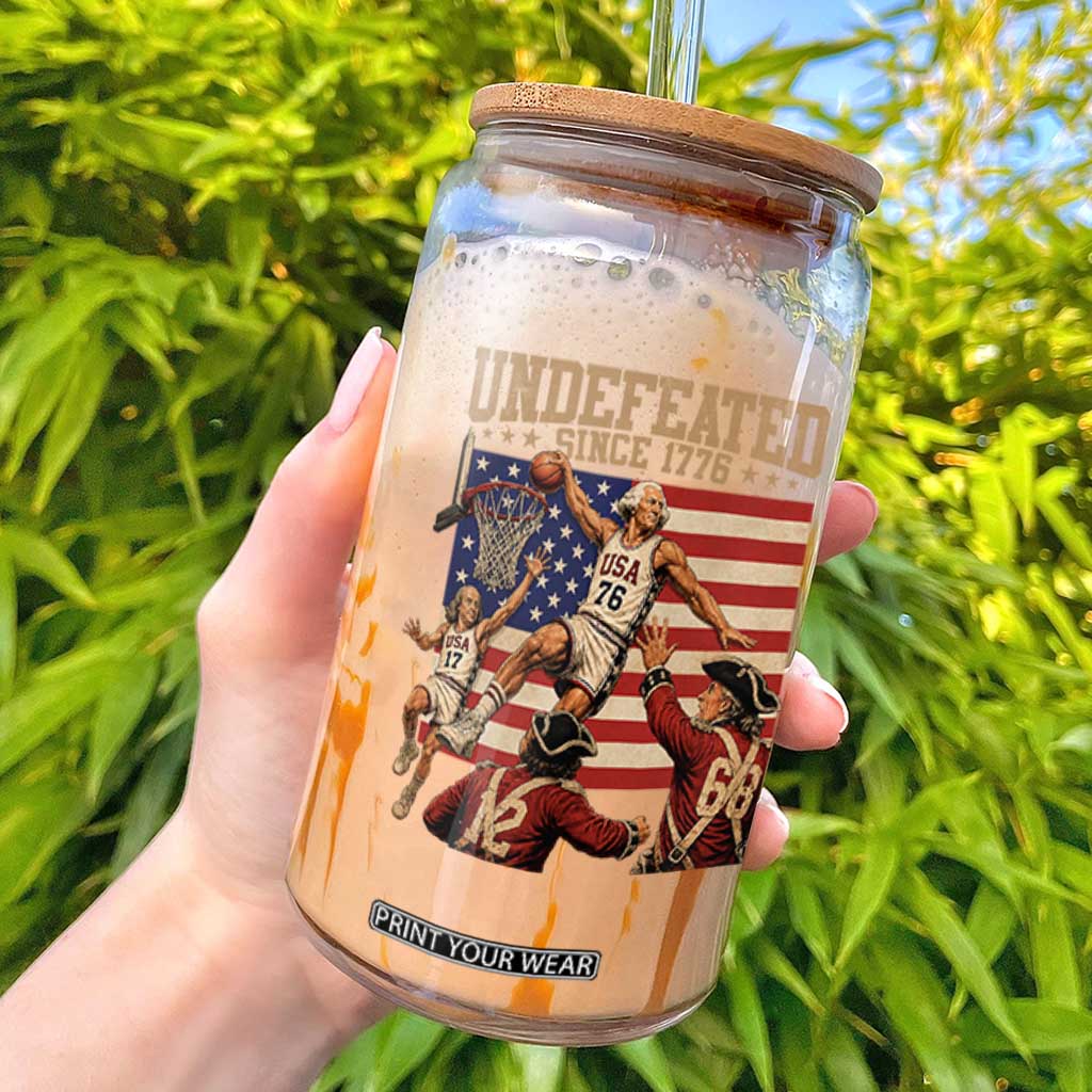 4th of July Basketball Undefeated Since 1776 Glass Can Funny Founding Fathers