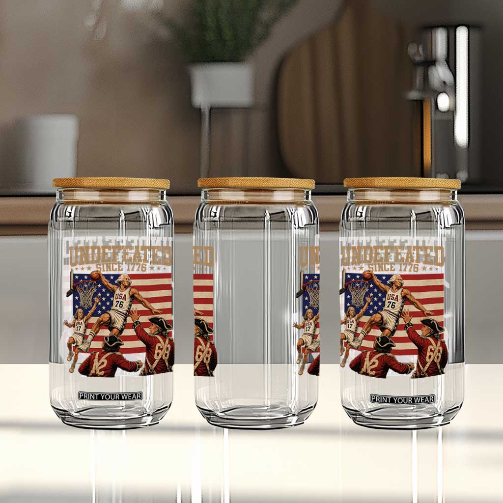 4th of July Basketball Undefeated Since 1776 Glass Can Funny Founding Fathers