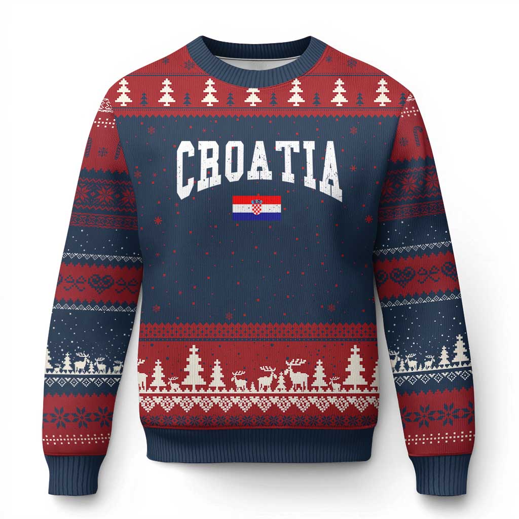 Croatia Hrvatska Flag Zagreb Croatian Jersey Retro Ugly Christmas Sweater TS11 Navy Red Print Your Wear