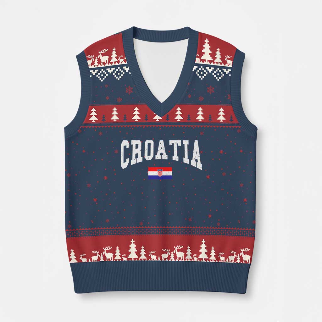 Croatia Hrvatska Flag Zagreb Croatian Jersey Retro V-Neck Knit Sweater Vest