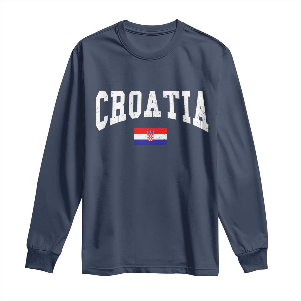 Croatia Hrvatska Flag Zagreb Croatian Jersey Retro Long Sleeve Shirt