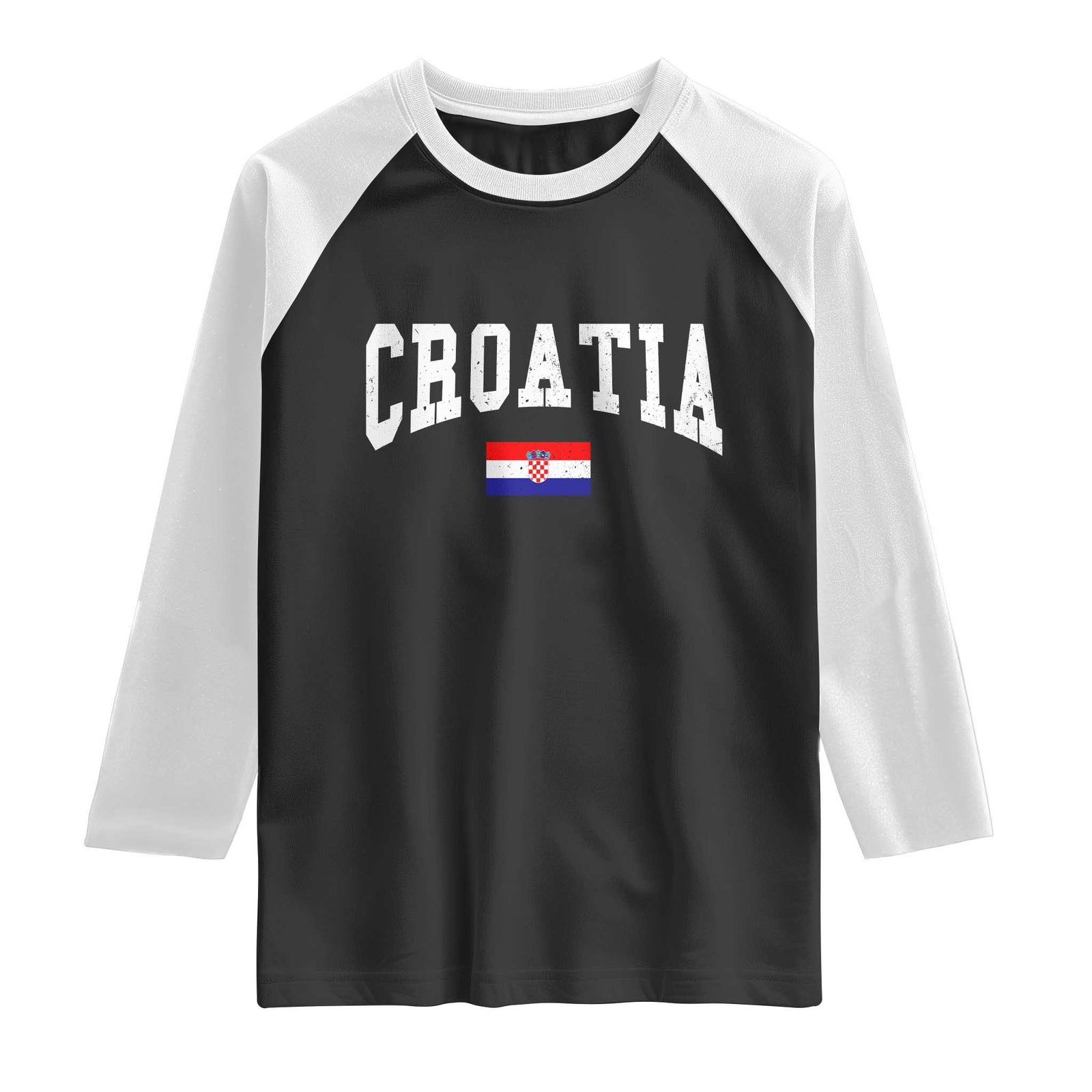 Croatia Hrvatska Flag Zagreb Croatian Jersey Retro Raglan Shirt TS11 Black White Print Your Wear