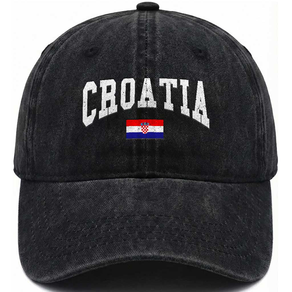 Croatia Hrvatska Flag Zagreb Croatian Jersey Retro Washed Cotton Baseball Cap