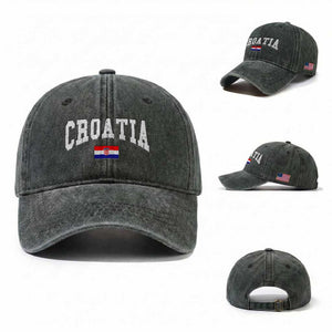 Croatia Hrvatska Flag Zagreb Croatian Jersey Retro Washed Cotton Baseball Cap