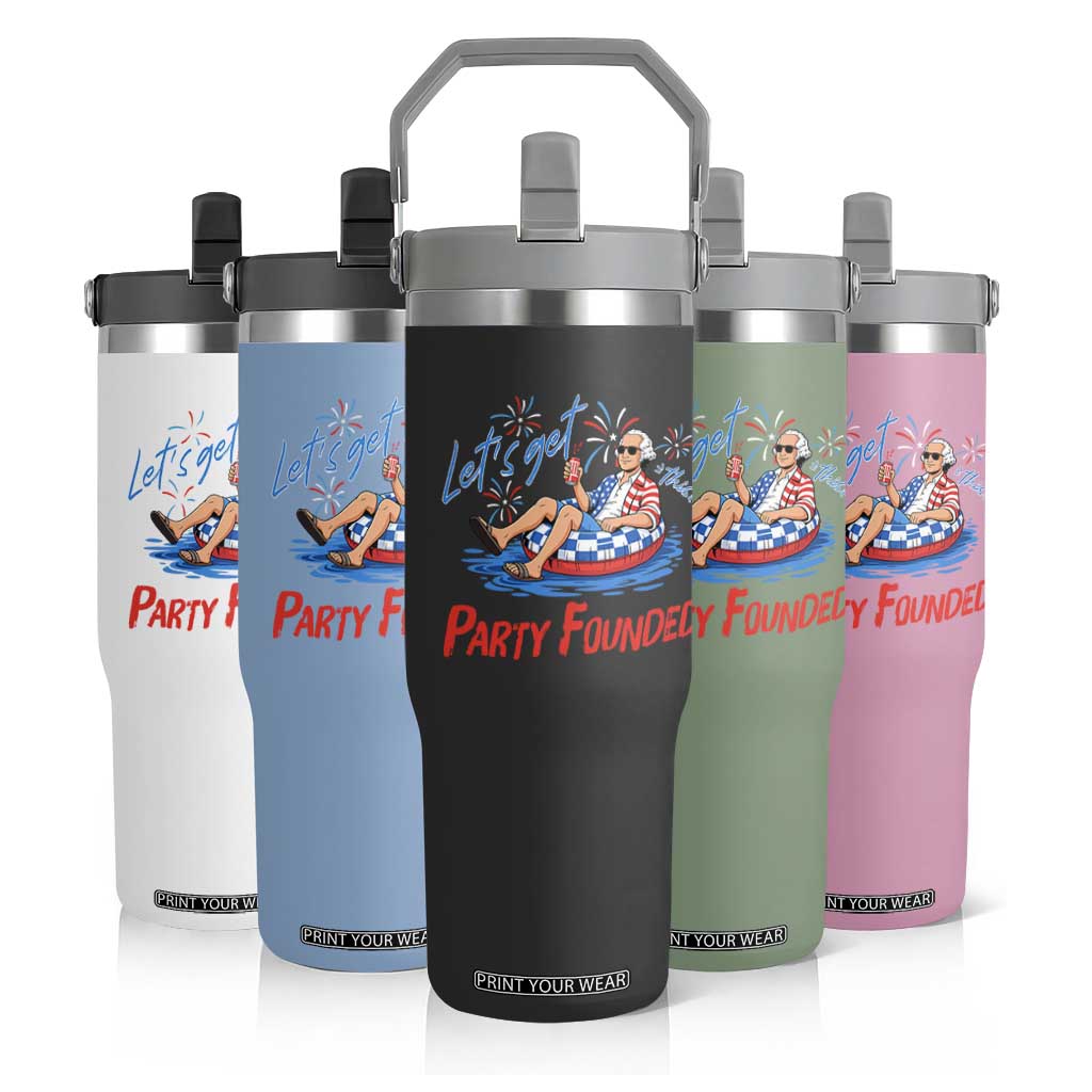 George Washington 4th of July Pool Party Flip Straw Tumbler Let's Get This Party Founded
