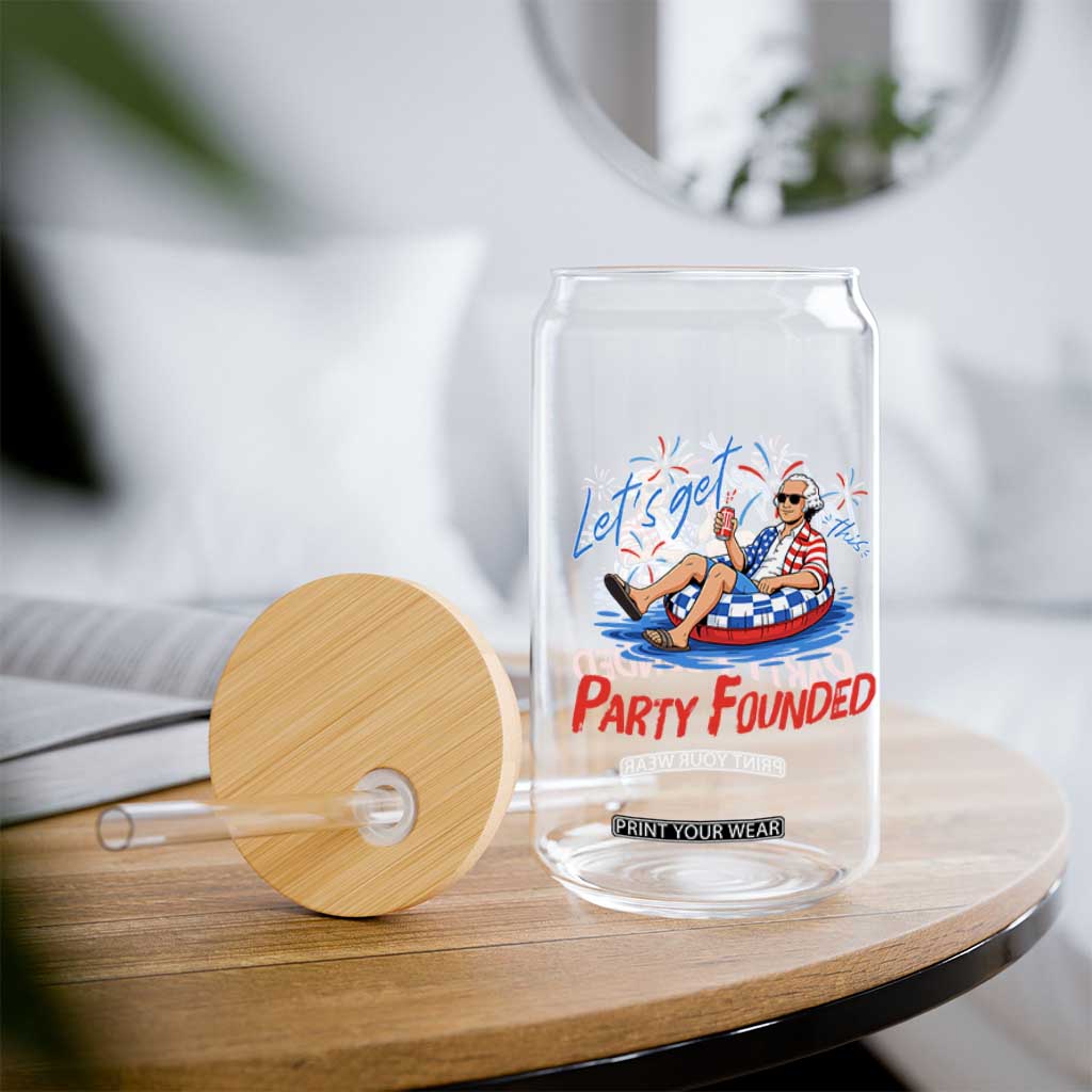 George Washington 4th of July Pool Party Glass Can Let's Get This Party Founded