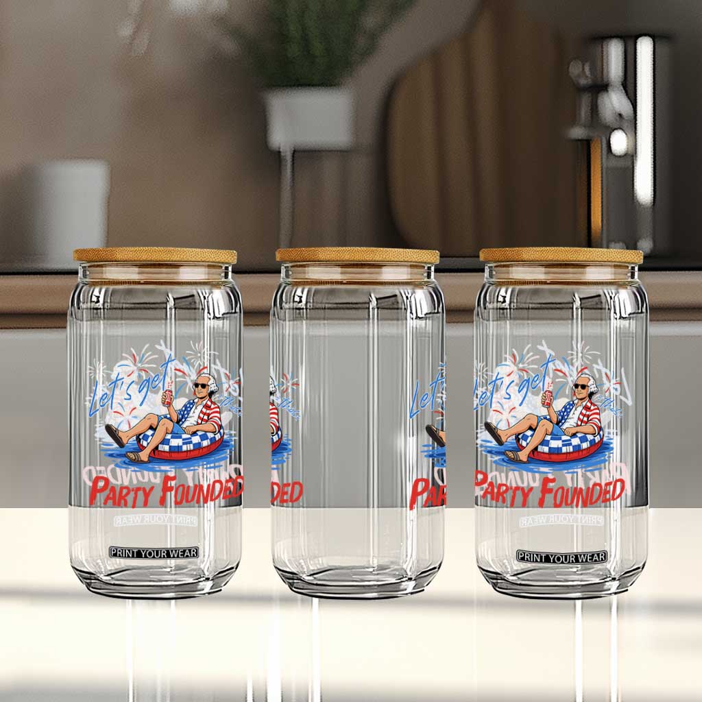 George Washington 4th of July Pool Party Glass Can Let's Get This Party Founded