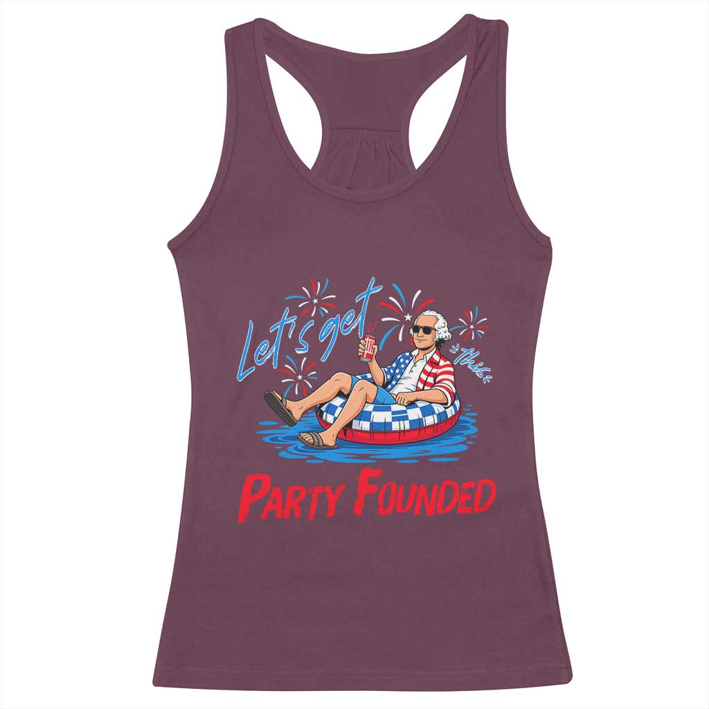 George Washington 4th of July Pool Party Racerback Tank Top Let's Get This Party Founded