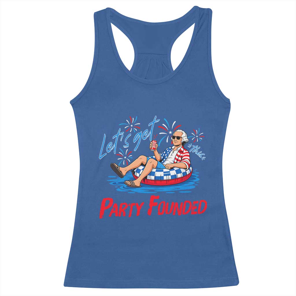 George Washington 4th of July Pool Party Racerback Tank Top Let's Get This Party Founded