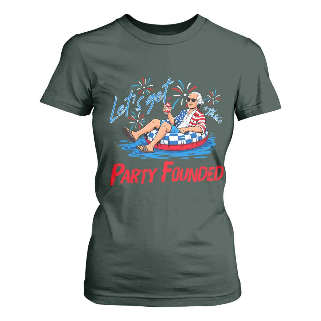 George Washington 4th of July Pool Party T Shirt For Women Let's Get This Party Founded