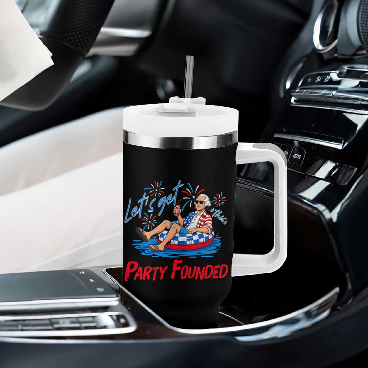 George Washington 4th of July Pool Party Tumbler With Handle Let's Get This Party Founded