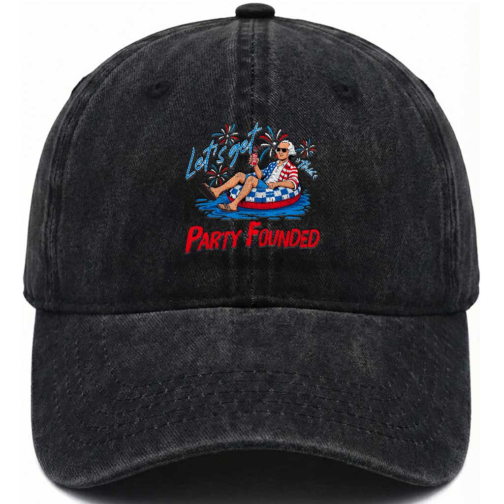 George Washington 4th of July Pool Party Washed Cotton Baseball Cap Let's Get This Party Founded