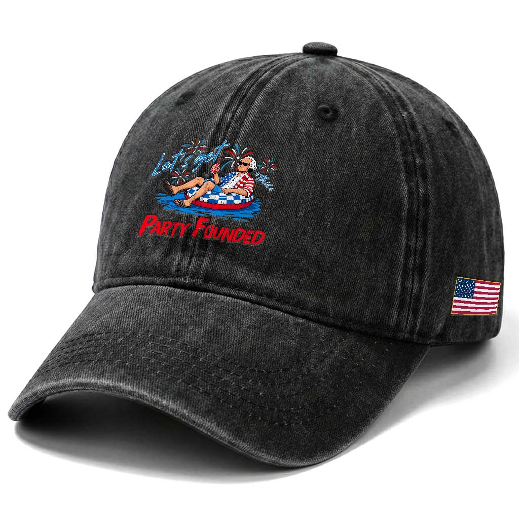 George Washington 4th of July Pool Party Washed Cotton Baseball Cap Let's Get This Party Founded