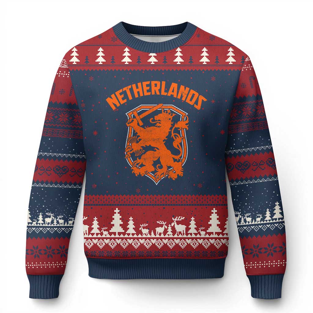 Netherlands Dutch Republic Lion Vintage Holland Crest Ugly Christmas Sweater TS11 Navy Red Print Your Wear