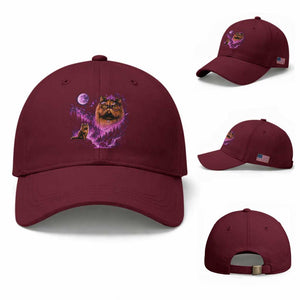 Princess Cat Howling To The Moon Vintage 90s Nature Baseball Cap TS11 Baseball Cap Universal Fit Maroon Print Your Wear