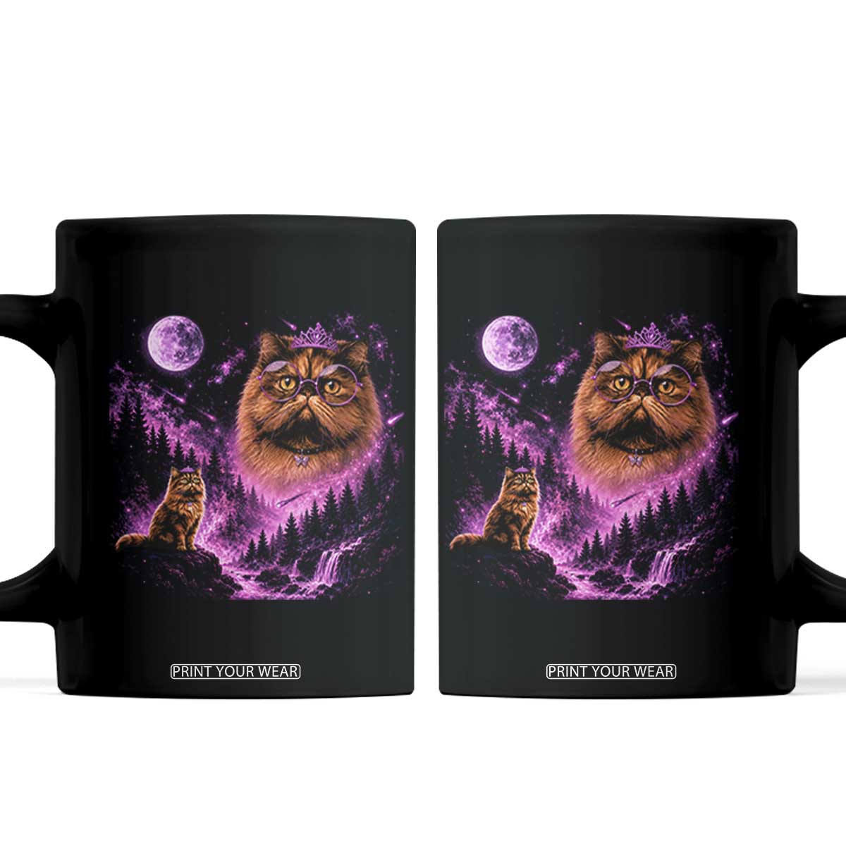 Princess Cat Howling To The Moon Vintage 90s Nature Coffee Mug TS11 Black Print Your Wear
