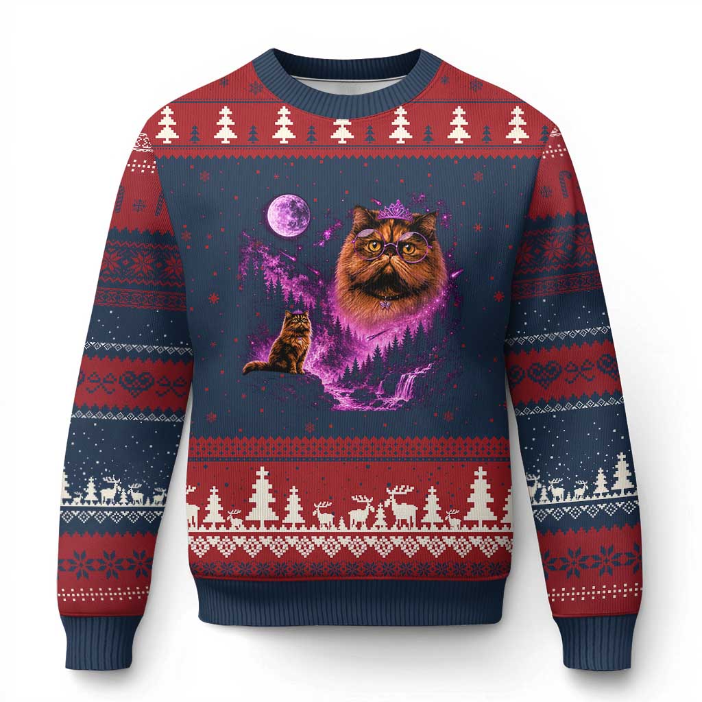 Princess Cat Howling To The Moon Vintage 90s Nature Ugly Christmas Sweater TS11 Navy Red Print Your Wear