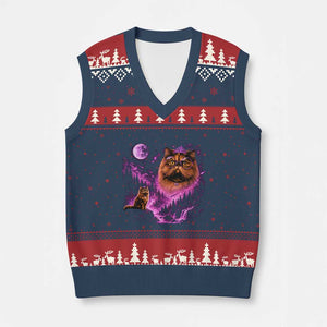 Princess Cat Howling To The Moon Vintage 90s Nature V-Neck Knit Sweater Vest TS11 Navy Red Print Your Wear