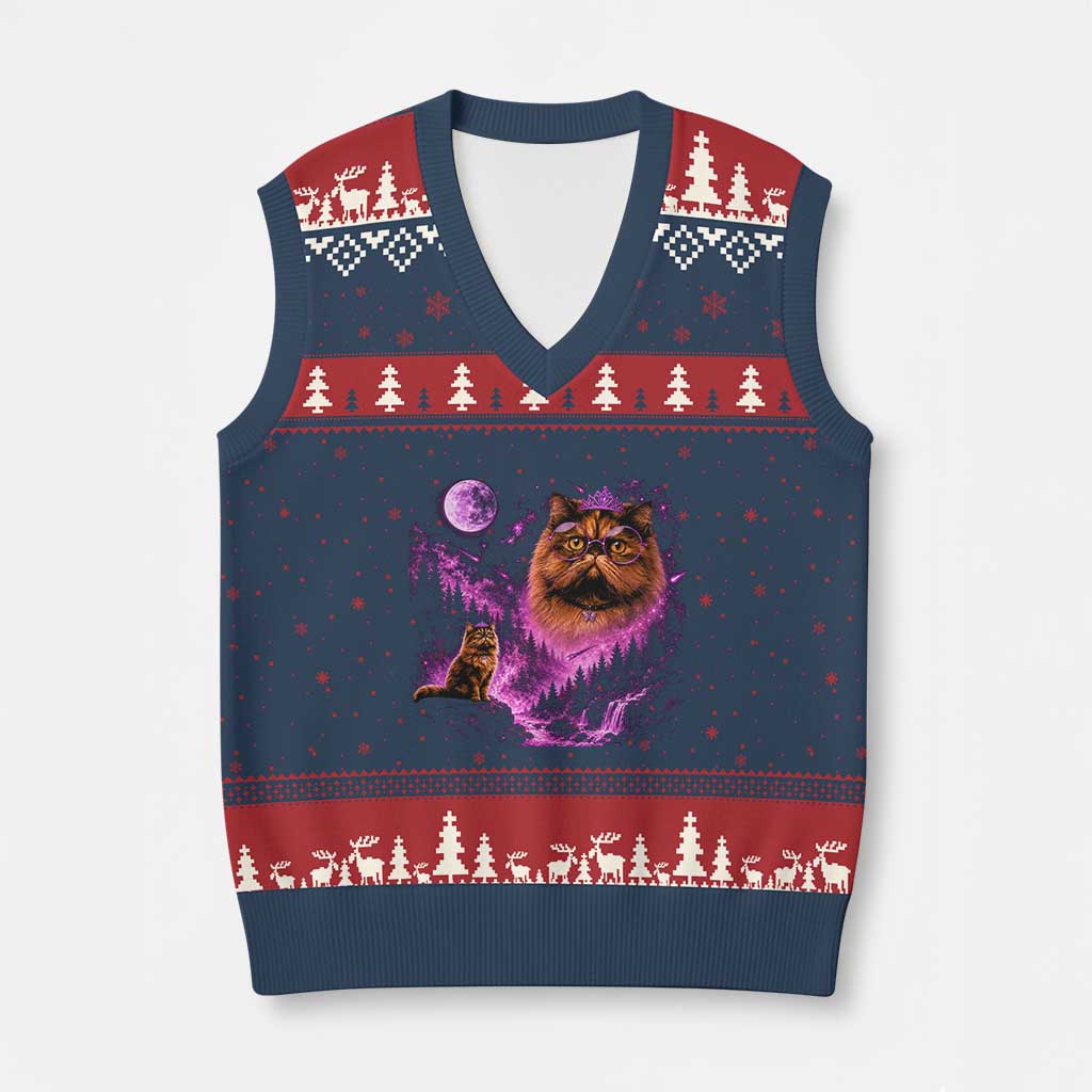 Princess Cat Howling To The Moon Vintage 90s Nature V-Neck Knit Sweater Vest TS11 Navy Red Print Your Wear