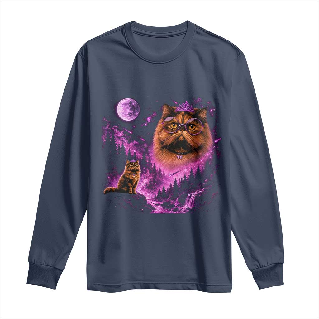 Princess Cat Howling To The Moon Vintage 90s Nature Long Sleeve Shirt TS11 Navy Print Your Wear
