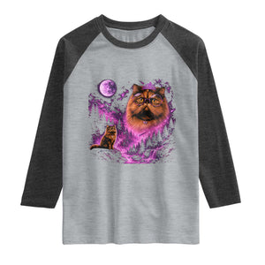 Princess Cat Howling To The Moon Vintage 90s Nature Raglan Shirt TS11 Heather Gray Heather Charcoal Print Your Wear