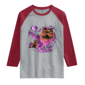 Princess Cat Howling To The Moon Vintage 90s Nature Raglan Shirt TS11 Heather Gray Heather Red Print Your Wear