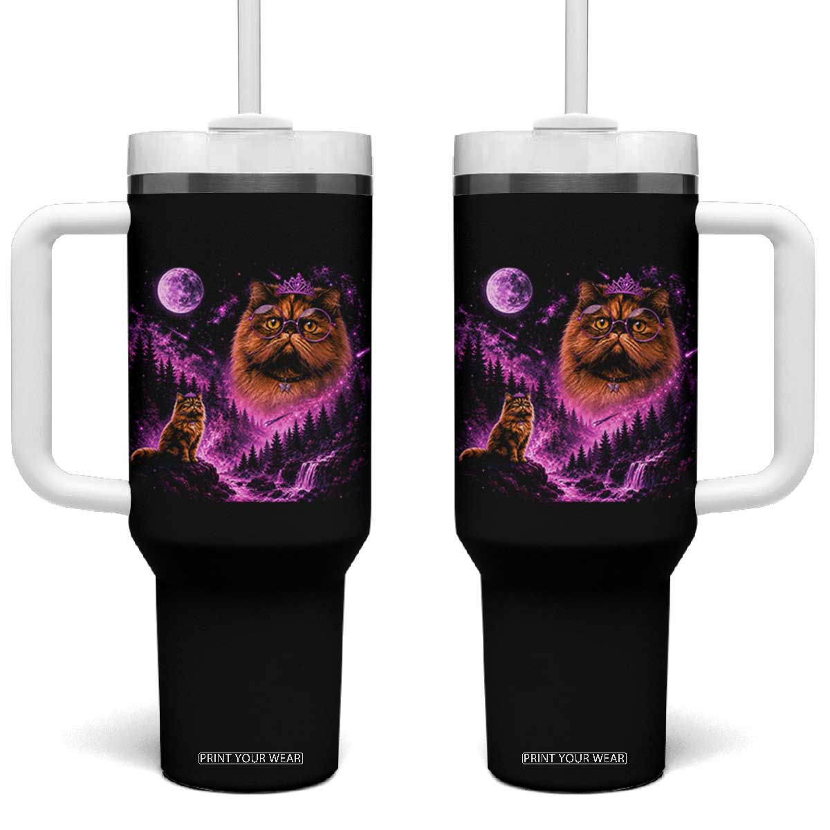 Princess Cat Howling To The Moon Vintage 90s Nature Tumbler With Handle TS11 One Size: 40 oz Black Print Your Wear