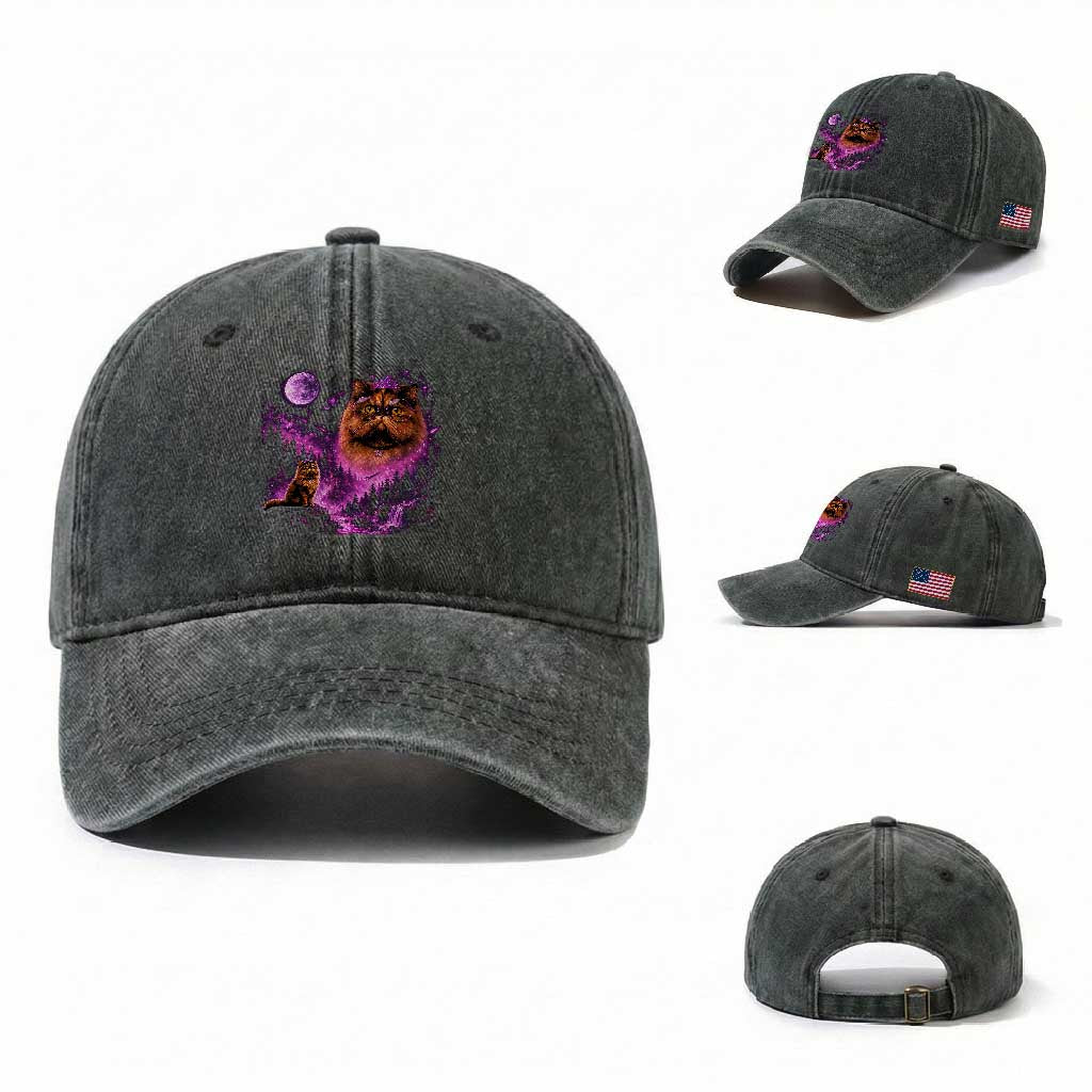 Princess Cat Howling To The Moon Vintage 90s Nature Washed Cotton Baseball Cap TS11 Washed Cap Universal Fit Dark Green Print Your Wear