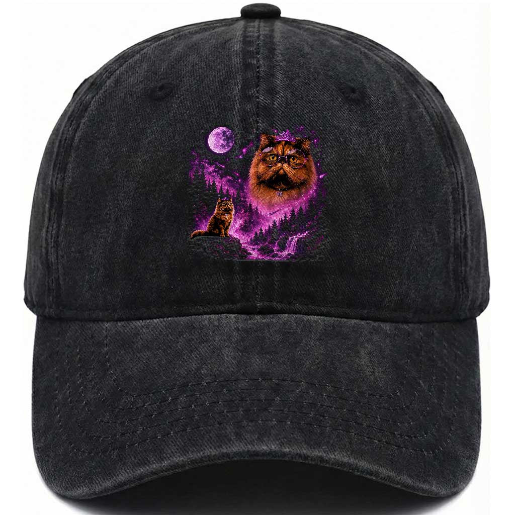 Princess Cat Howling To The Moon Vintage 90s Nature Washed Cotton Baseball Cap TS11 Print Your Wear