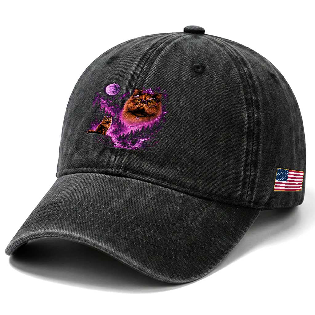 Princess Cat Howling To The Moon Vintage 90s Nature Washed Cotton Baseball Cap TS11 Print Your Wear