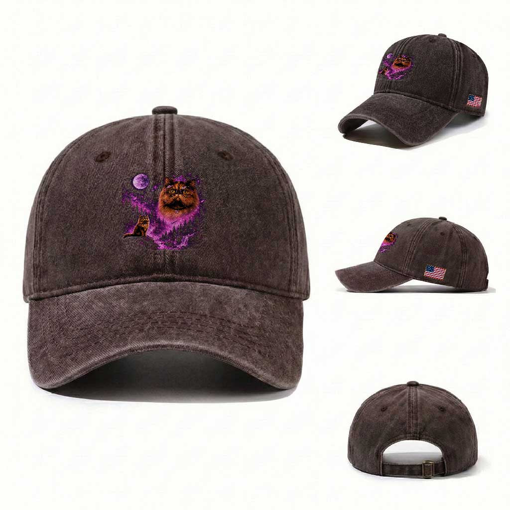 Princess Cat Howling To The Moon Vintage 90s Nature Washed Cotton Baseball Cap TS11 Washed Cap Universal Fit Dark Brown Print Your Wear