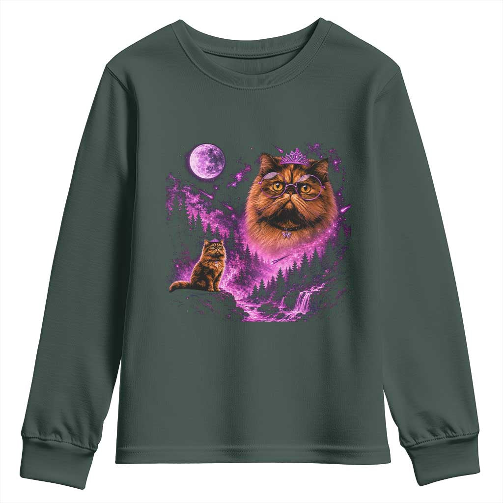 Princess Cat Howling To The Moon Vintage 90s Nature Youth Sweatshirt TS11 Dark Forest Green Print Your Wear