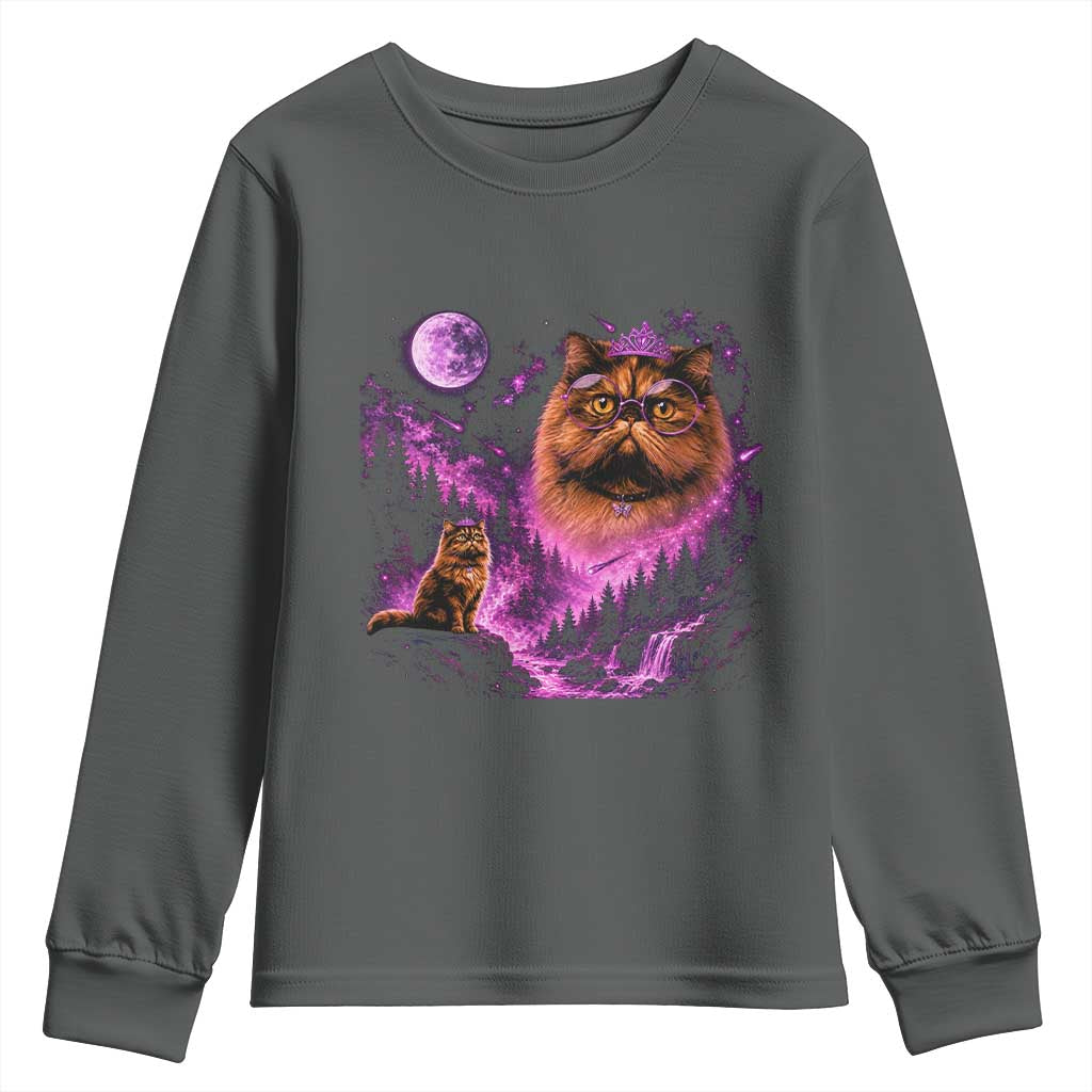 Princess Cat Howling To The Moon Vintage 90s Nature Youth Sweatshirt TS11 Dark Heather Print Your Wear
