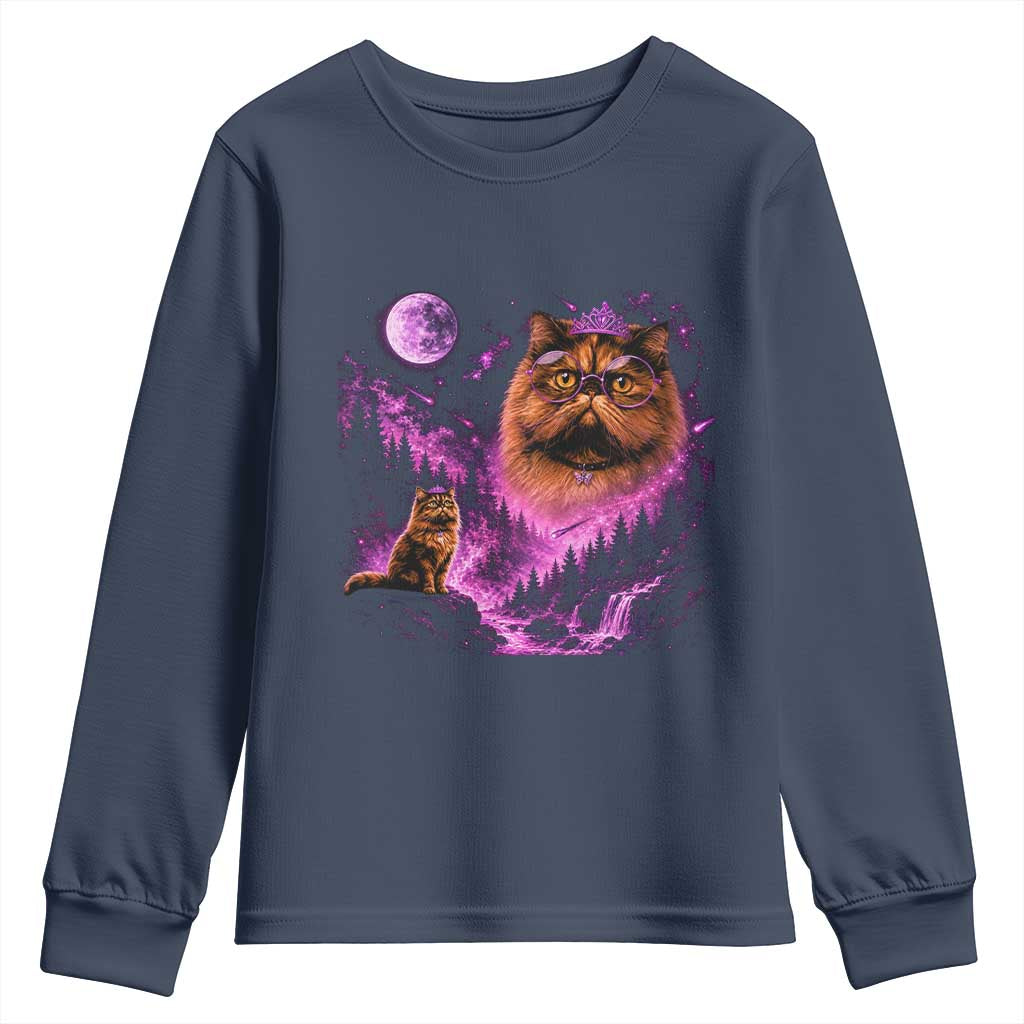 Princess Cat Howling To The Moon Vintage 90s Nature Youth Sweatshirt TS11 Navy Print Your Wear