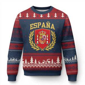 Espana Escudo Retro Spain Coat of Arms Español Ugly Christmas Sweater