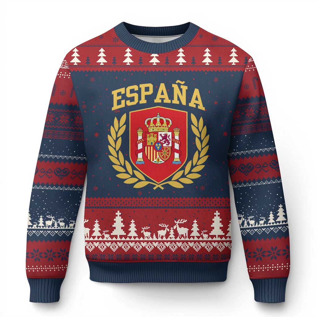 Espana Escudo Retro Spain Coat of Arms Español Ugly Christmas Sweater TS11 Navy Red Print Your Wear