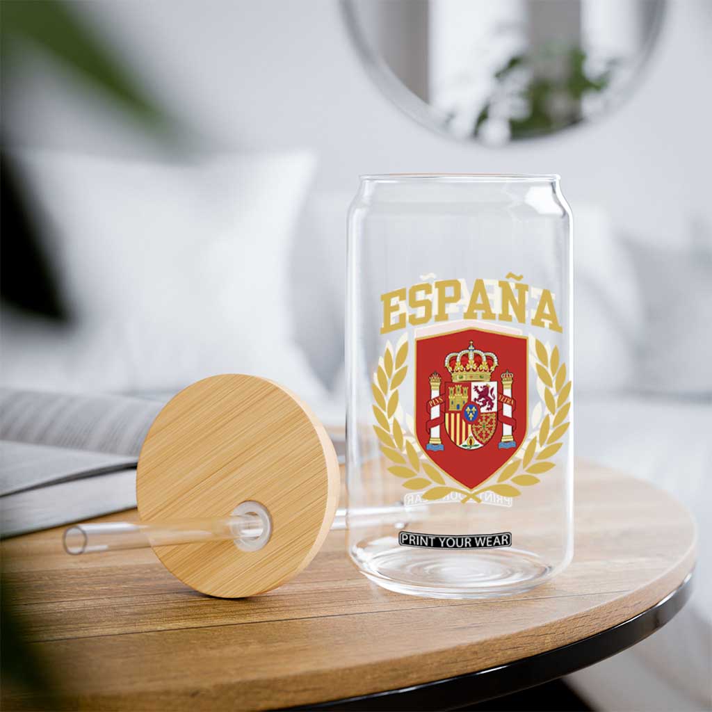 Espana Escudo Retro Spain Coat of Arms Español Glass Can