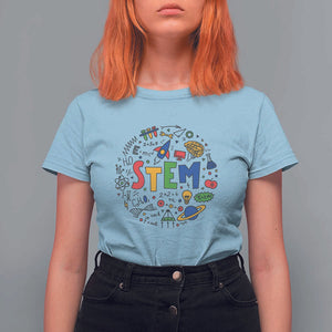 STEM Teacher T Shirt For Women Science Technology Engineering Math School TS11 Light Blue Print Your Wear