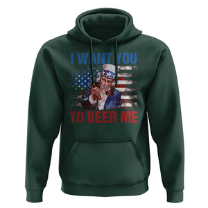 Funny Uncle Sam Hoodie I Want You To Beer Me American Flag TS11 Dark Forest Green Print Your Wear