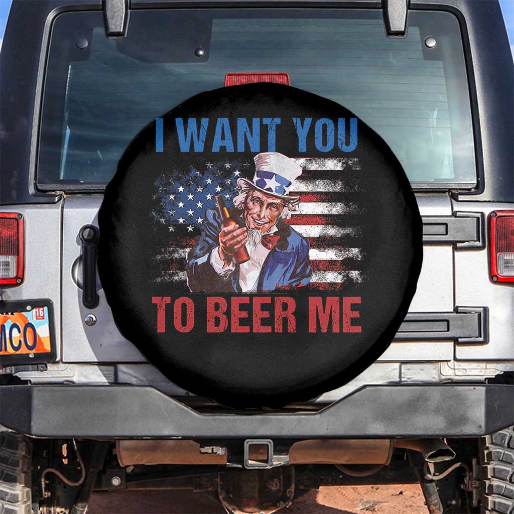 Funny Uncle Sam Spare Tire Cover I Want You To Beer Me American Flag TS11 No hole Black Print Your Wear