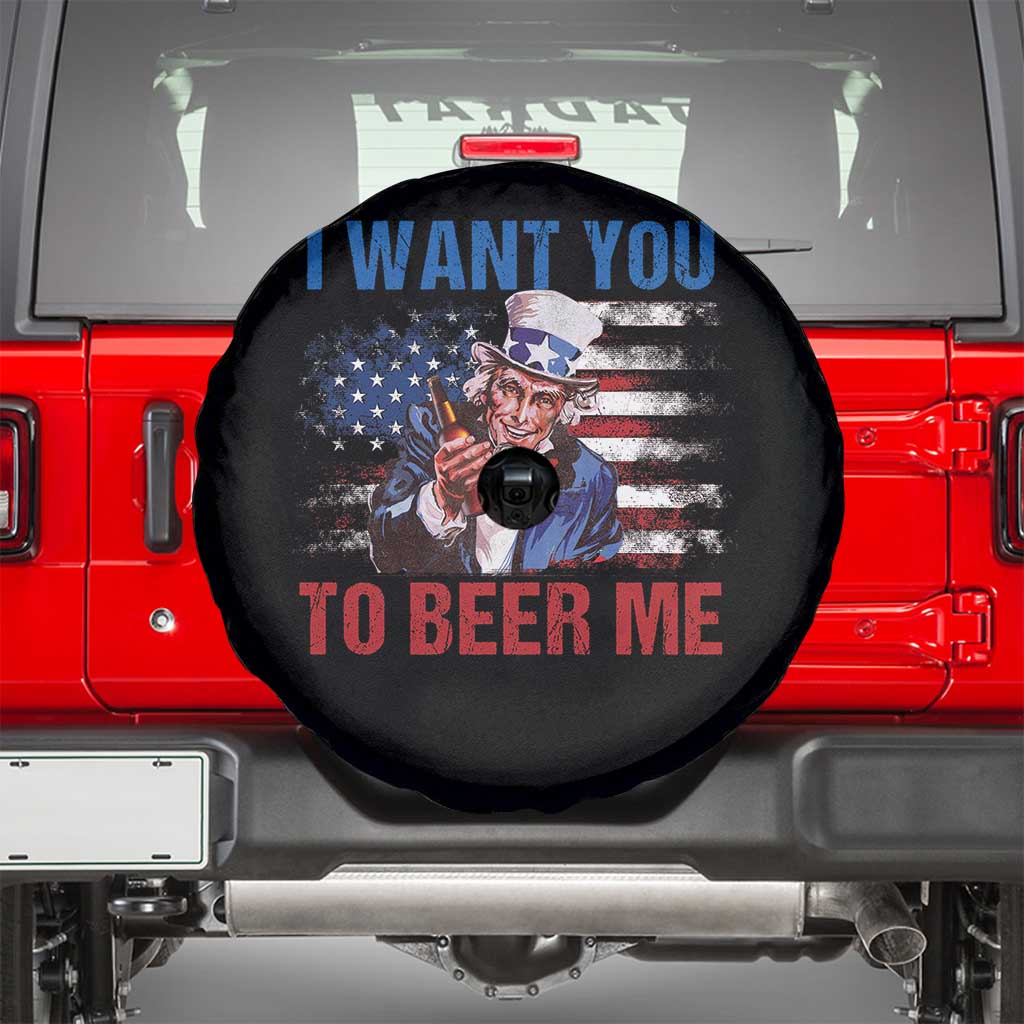 Funny Uncle Sam Spare Tire Cover I Want You To Beer Me American Flag TS11 Black Print Your Wear