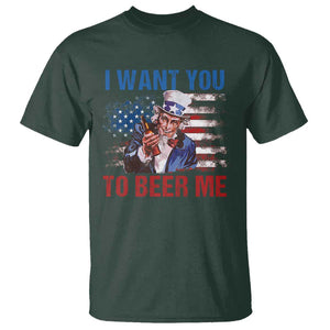 Funny Uncle Sam T Shirt I Want You To Beer Me American Flag TS11 Dark Forest Green Print Your Wear