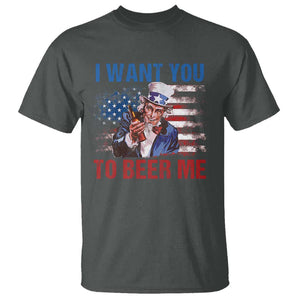 Funny Uncle Sam T Shirt I Want You To Beer Me American Flag TS11 Dark Heather Print Your Wear