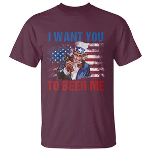 Funny Uncle Sam T Shirt I Want You To Beer Me American Flag TS11 Maroon Print Your Wear