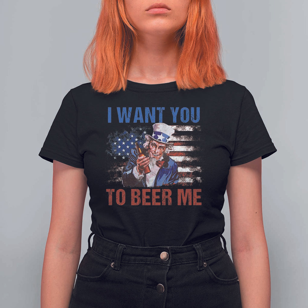 Funny Uncle Sam T Shirt For Women I Want You To Beer Me American Flag TS11 Black Print Your Wear